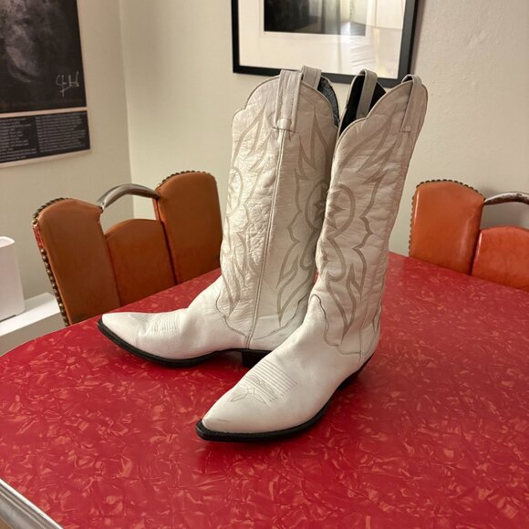 Tony Lama White Cowboy Boots Size 10M Vintage - Picture 2 of 12